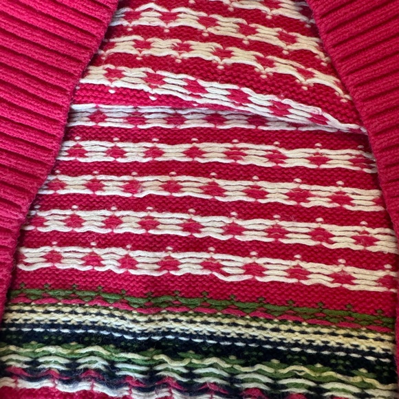 Vtg Lands End Nordic Fair Isle Red Snowflake Quarter Zip Sweater Cotton & Wool - Picture 7 of 10